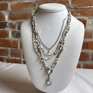 Silpada N1673 Sterling Silver MOP Jasper Pearl Seed Bead Tiered Necklace